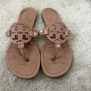 Tory Burch Tan Sandals with Iconic Medallion Design